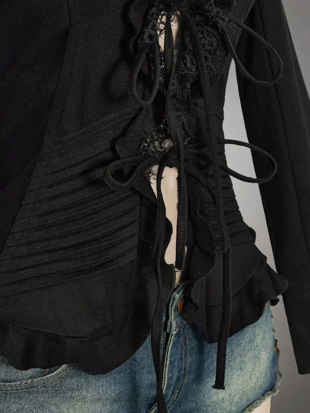 Black Sexy Women's Lace Patchwork Casual Long Sleeve Jacket